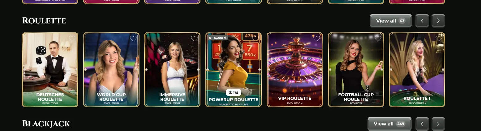 Nabídka živé rulety v Goldzino Casino